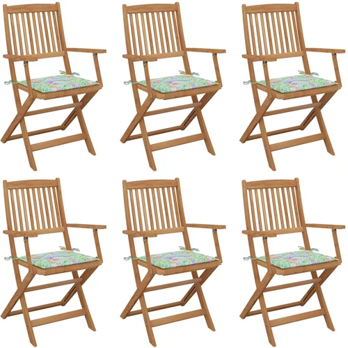 vidaXL Zložljivi vrtni stoli 6 kosov z blazinami trden akacijev les