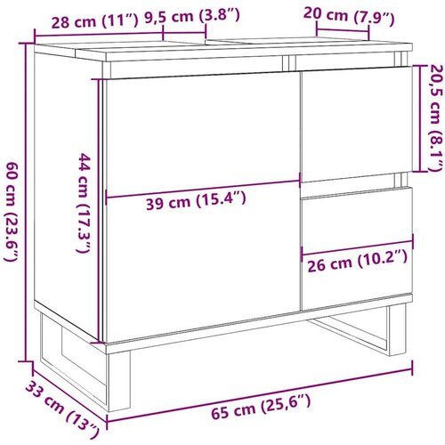 vidaXL Kupaonski ormarić za umivaonik boja drva 65 x 33 x 60 cm drveni Cijene