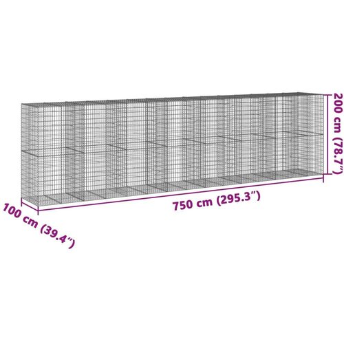 VidaXL Gabionska ko&amp;scaron;ara s poklopcem 750x100x200 cm pocinčano željezo Slike