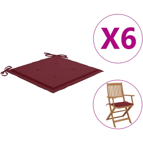 vidaXL Jastuci za vrtne stolice 6 kom boja vina 40x40x3 cm od tkanine