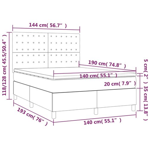  Krevet s oprugama i madracem smeđesivi 140 x 190 cm od tkanine Slike