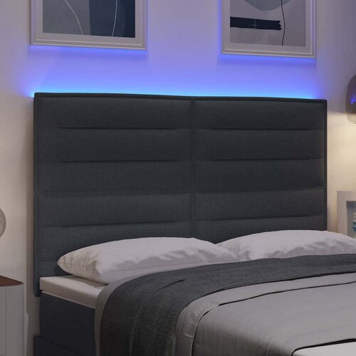  LED glava kreveta s LED trakama Tamno siva 160 cm tkanina Slike