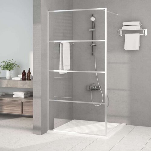 Pregrada za tu&amp;scaron; srebrna 100 x 195 cm s prozirnim staklom ESG Slike