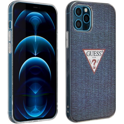 Guess Ovitek za iPhone 12 Pro Max Effect Denim Jeans Series Jeans Dark Blue, (20524404) Slike
