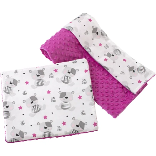 Medi Partners Quilt 75x100 + pillow 35x30 cotton + minky – Teddy + dark pink minky