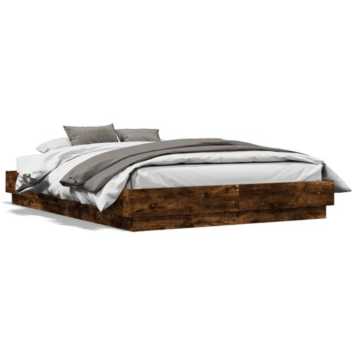  The Living Store Posteljni okvir z LED diodami dimljen hrast 135x190 cm - Posteljni Okvir, (21439974) Slike