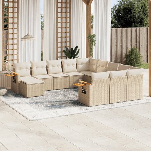 vidaXL 11-dijelni set vrtnih sofa od poliratana s jastucima bež Cijene