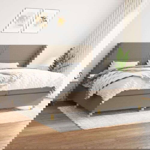  Box spring postelja z vzmetnico taupe 200x200 cm blago, (20894220) Cene