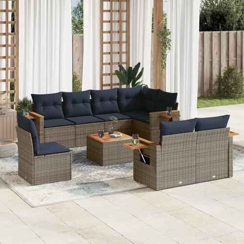 vidaXL 9-dijelni set vrtnih sofa od poliratana s jastucima sivi Cijene