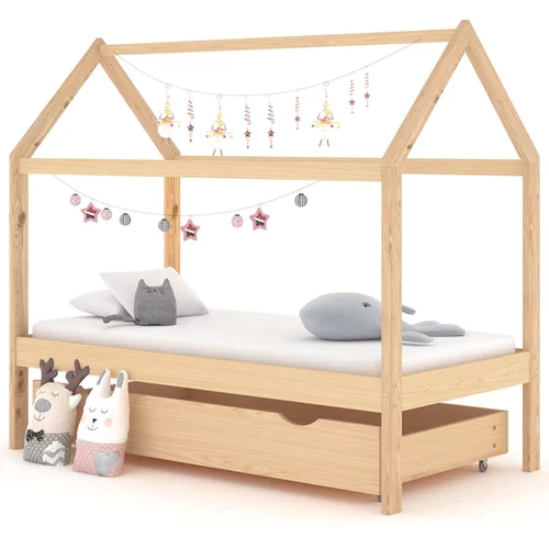 vidaXL Okvir za dječji krevet s ladicom od masivne borovine 80x160 cm