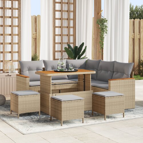 vidaXL 9-dijelni vrtni set sofa s jastučićima bež poli ratan akacija, 4-dijelni vrtni set za blagovanje s jastučićima bež poli ratan akacija Cijene
