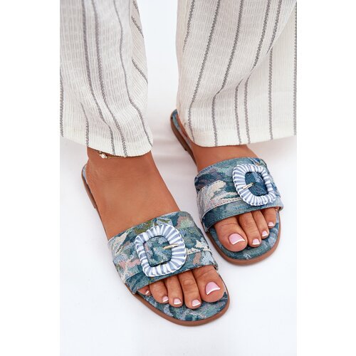 Boto Flat Women's Slippers With Decorative Buckle Blue Clariola Cene