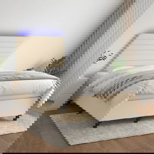 VidaXL Krevet box spring s madracem LED krem 120 x 200 cm od tkanine Slike