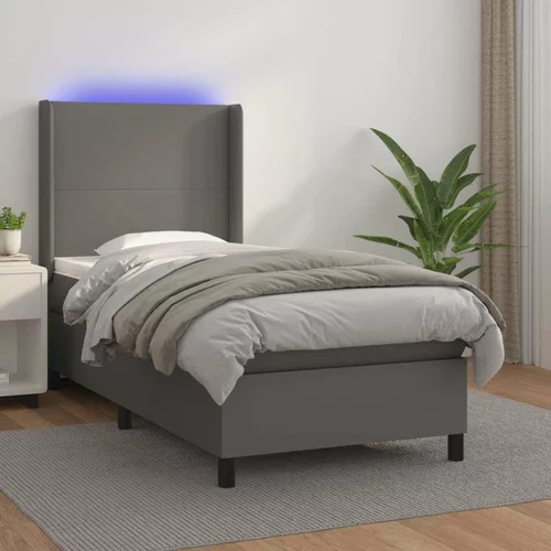 box spring s madracem LED sivi 90x190 cm od umjetne kože