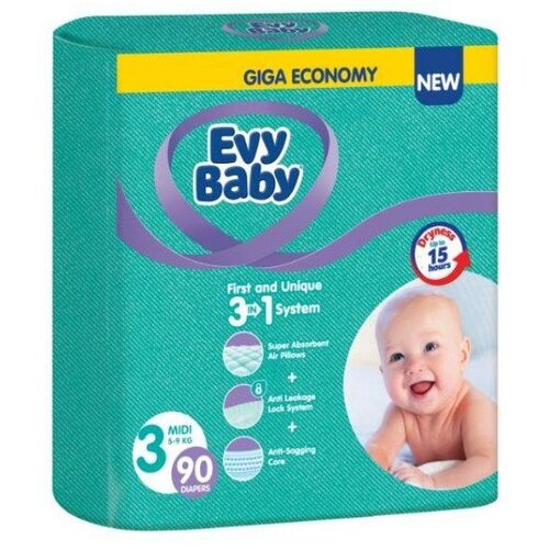 Evy Baby pelene giant 3 midi 5-9kg 90kom 3 u 1 Cene