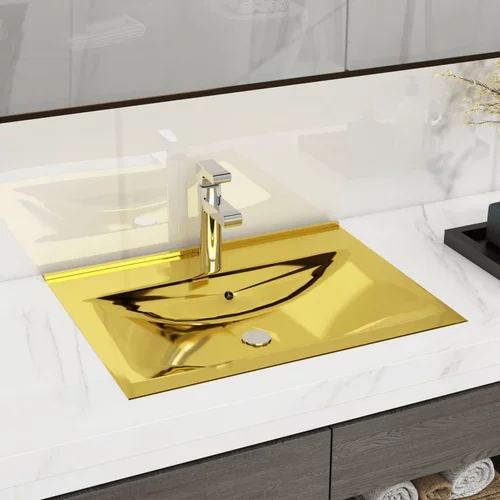vidaXL Umivalnik z odprtino za odtekanje 60x46x16 cm keramičen zlat