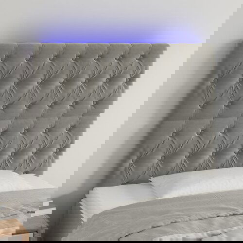 vidaXL LED posteljno vzglavje svetlo sivo 100x7x118/128 cm žamet Cene