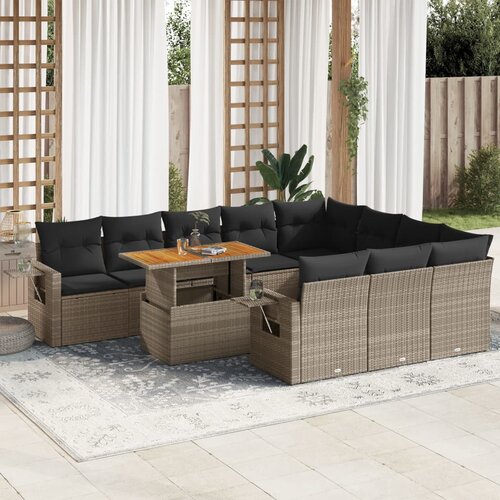 vidaXL 11-dijelni set vrtnih sofa od poliratana s jastucima sivi Cijene