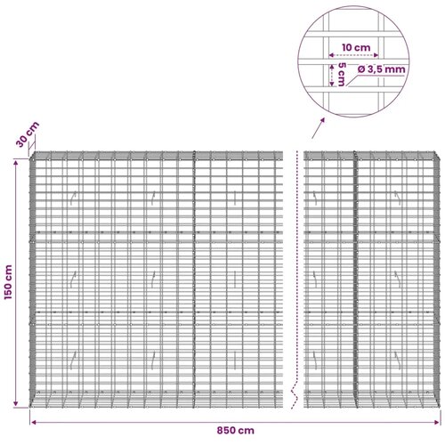  Gabion s žicom debljine 3 5 mm i mrežom 5x10 cm 850x30x150 cm - 30 cm 150 cm 850 cm Slike