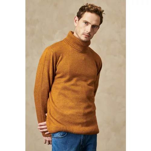 ALTINYILDIZ CLASSICS Men's Mustard Standard Fit Regular Fit Full Turtleneck Knitwear Sweater