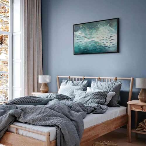  Slika - School of small fish 90x60 U crnom drvenom okviru Cene