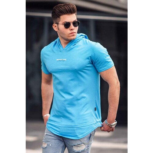 Madmext Men's Blue Basic Hooded T-Shirt 4460 Cene