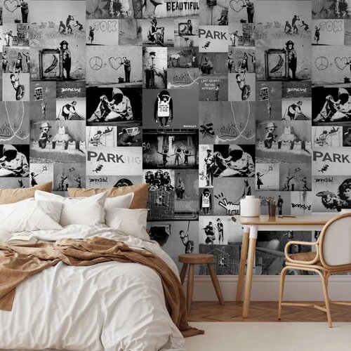  Tapeta - Banksy - grey collage 50x1000 Premium Cene