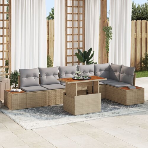 VidaXL Vrtni Sofa Set Set od 7 dijelova Bež Ratan Vrtni Sofa Set Slike
