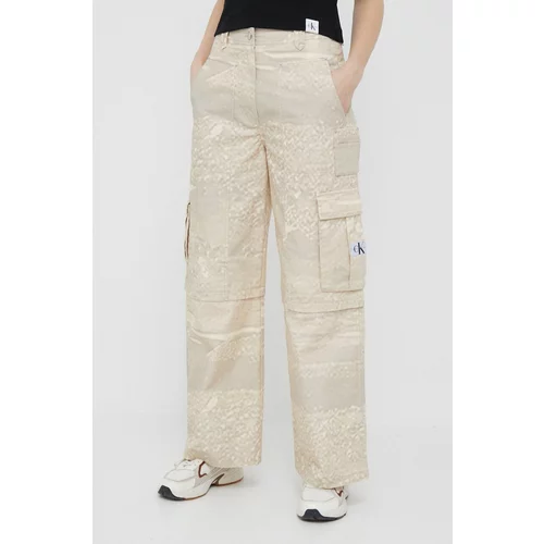 Calvin Klein Jeans Bombažne hlače bež barva