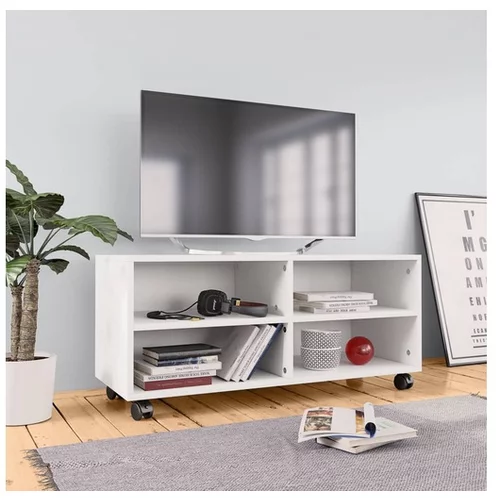  TV omarica s kolesci bela 90x35x35 cm iverna plošča