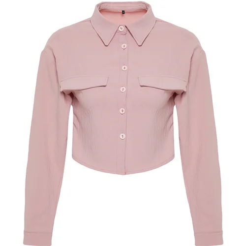 Trendyol Pink Pocket Detailed Crop Woven Shirt