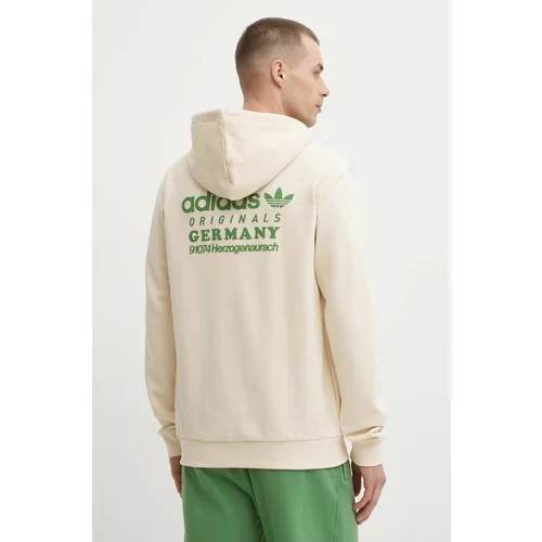 Adidas Bombažen pulover moški, bež barva, s kapuco, IR9309