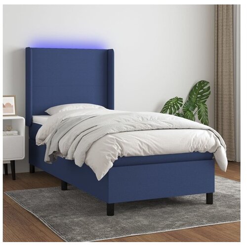  Box spring postelja z vzmetnico LED modra 90x200 cm blago Cene