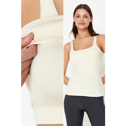 Trendyol Stone Gathering 2-Layer Sports Bra with Pad Inside Square Collar Knitted Sports Top/Blouse