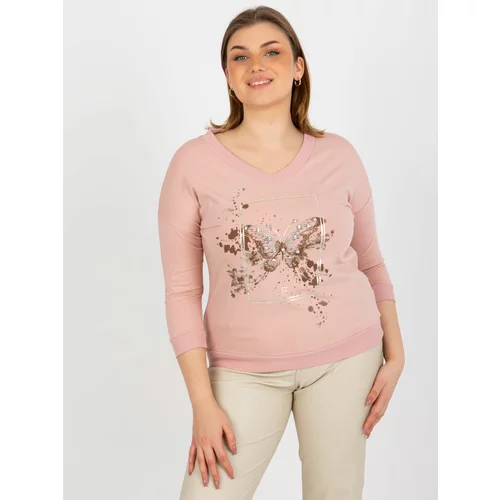 Fashion Hunters Light pink V-printed blouse with V-neck
