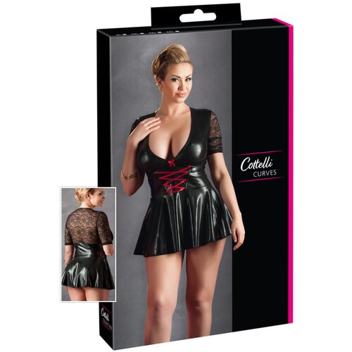 Cottelli Plus Size - Bleščeča obleka z rdečim korzetom (črna) - XXXXL Cene