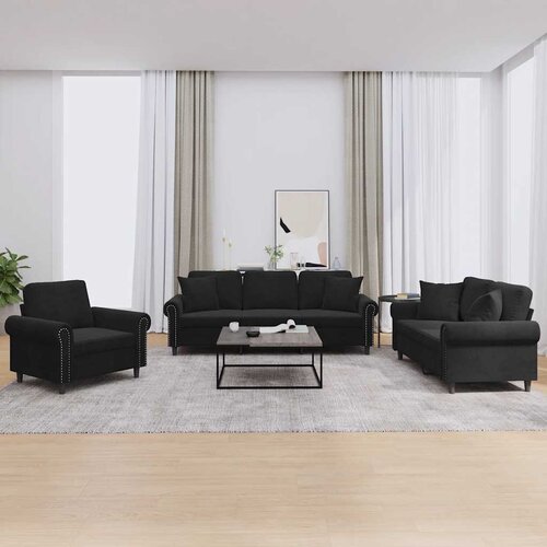  3-dijelni set sofa s jastucima crni bar&scaron;unasti Cijene