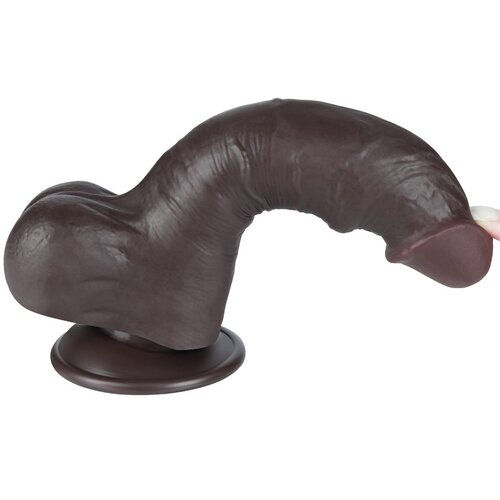 Lovetoy 2024 Sliding-Skin - dvostruki slojeviti dildo s testisima - 20 cm (smeđa) Slike