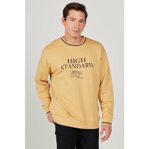 AC&Co / Altınyıldız Classics Men's Mustard Oversize Loose Cut 3 Thread Crew Neck Cotton Sweatshirt with Fleece Inside Cene