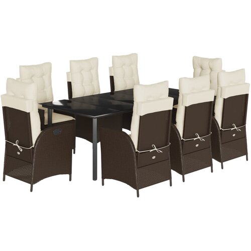  9-dijelni vrtni blagovaonski set s jastucima poliratan smeđi Smeđa 200 x 100 x 74 cm Slike