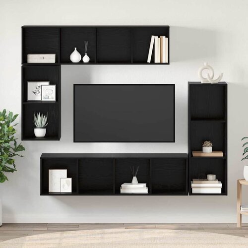  Set TV komoda 4 kom. Crni hrast Konstruirano drvo Crna 37 x 37 x 142,5 cm Slike