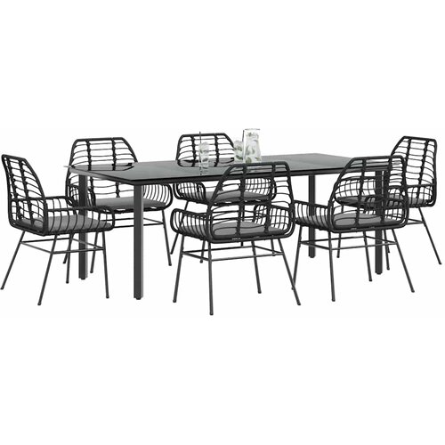 7-dijelni vrtni blagovaonski set s jastucima, crno Crna 200 x 100 x 74 cm Slike