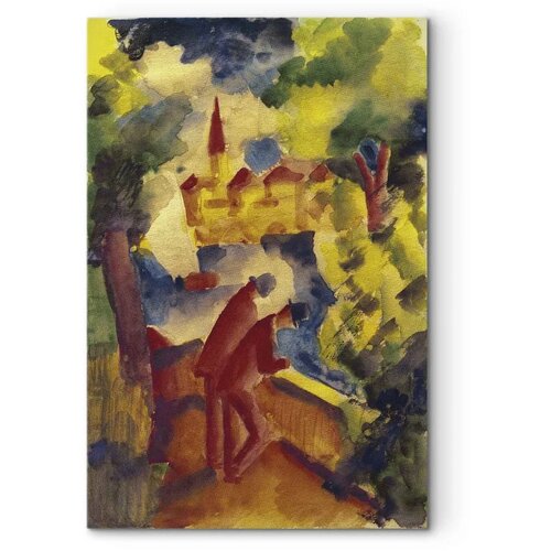 Slika - August Macke &amp;ndash; Men on the Road by the Lake 20x30 Akustična Slike