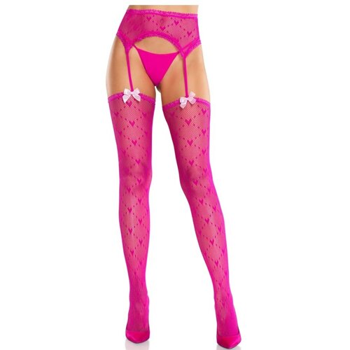 LEG AVENUE HOSIERY LEG AVENUE - HEART STOCKINGS WITH GARTERS MAGENTA Cene