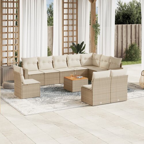 VidaXL 11-dijelni set vrtnih sofa od poliratana s jastucima bež Slike