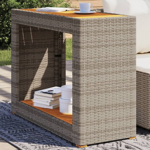 Vrtni bočni stolić s drvenom pločom sivi 100x40x75 cm poliratan Slike