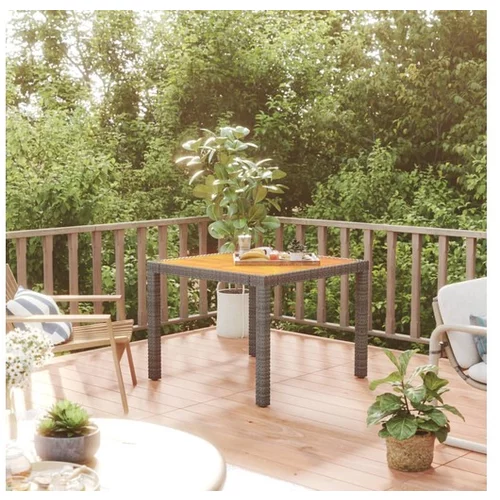  Vrtna miza 90x90x75 cm poli ratan in akacijev les siva
