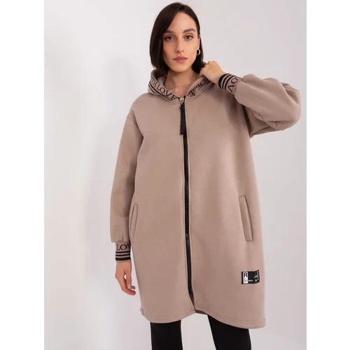 Fashion Hunters Dark beige long zip-up sweatshirt