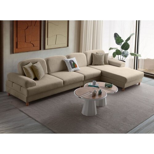 Atelier Del Sofa Aries Relax Joker Right ugaona garnitura na razvlačenje 180 × 356 cm, boja kafe s mlekom Cene