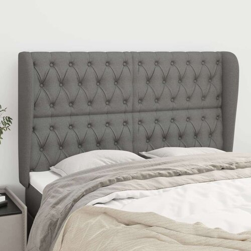 Vzglavje z u&amp;scaron;esi temno sivo 163x23x118/128 cm blago, (20793936) Slike